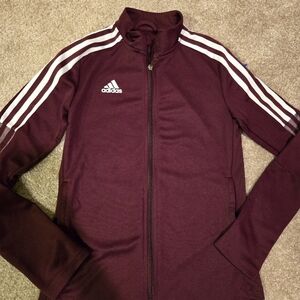 Adidas Women's Burgundy Athletic Jacket with White Accents Size XS